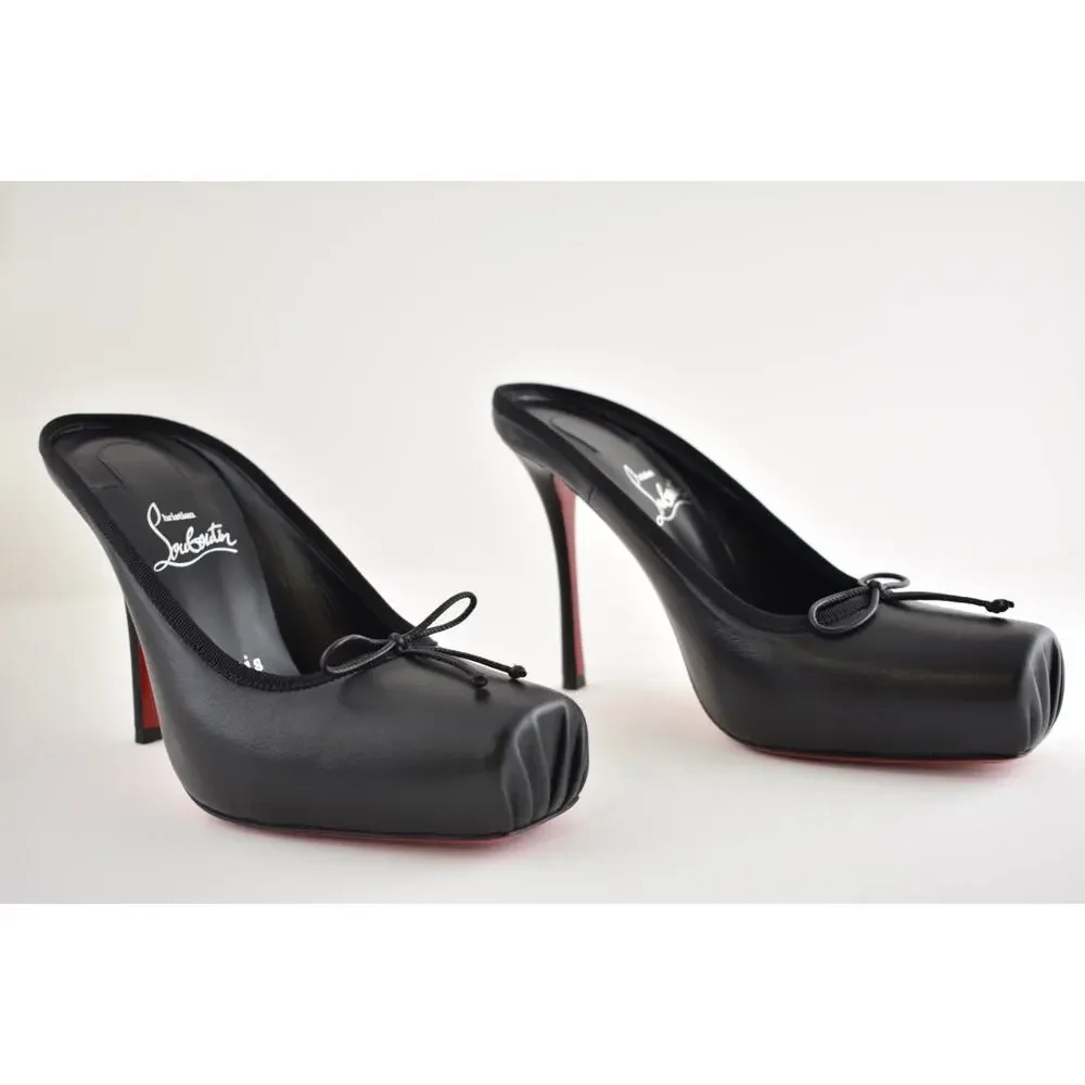 Christian Louboutin Cassia Mule 100 Black Leather Ballet Slip On Heel Pump 36